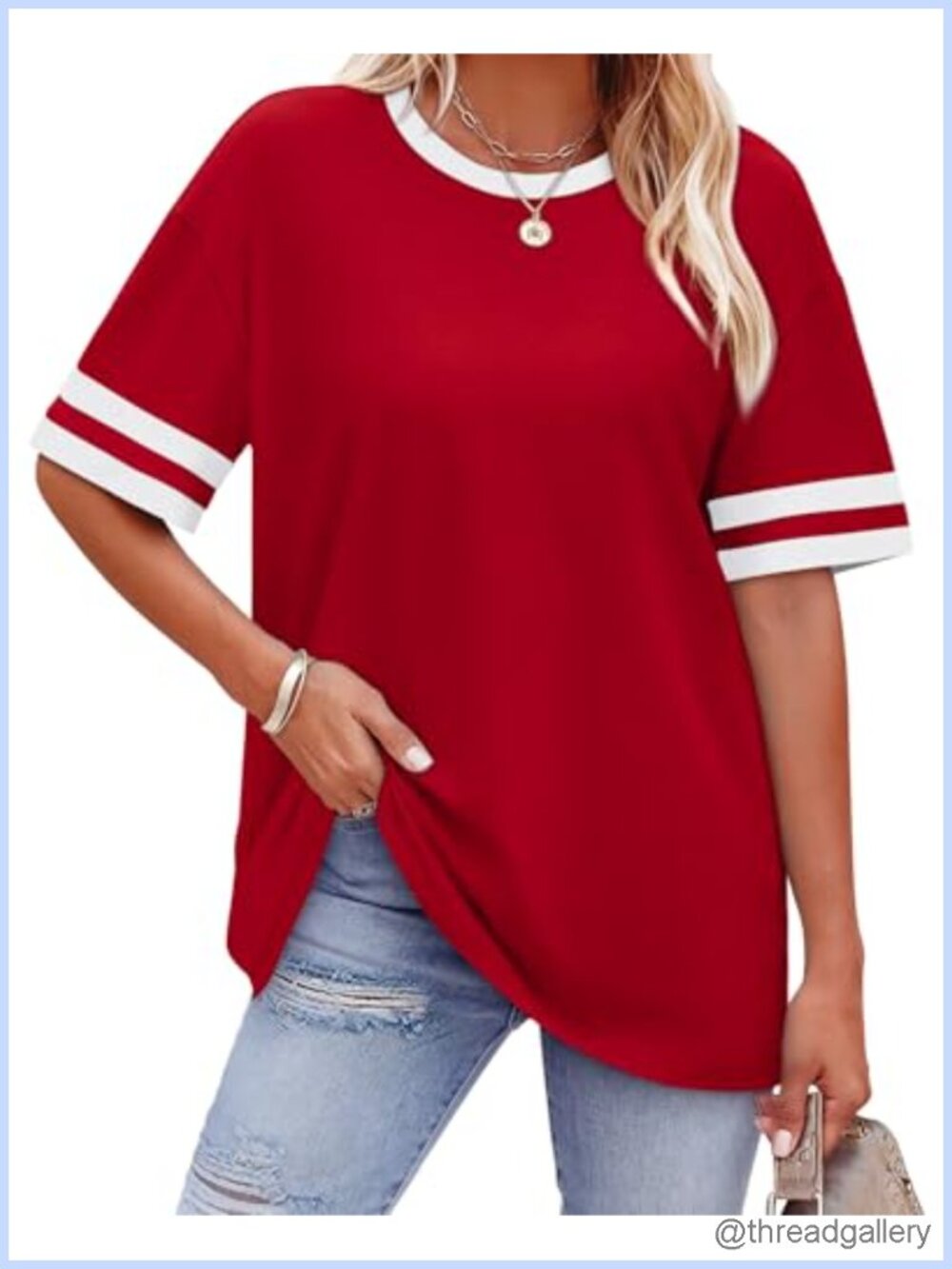 Womens Loose Fit Short Sleeve T-Shirt Crew Neck Color Block Summer Top